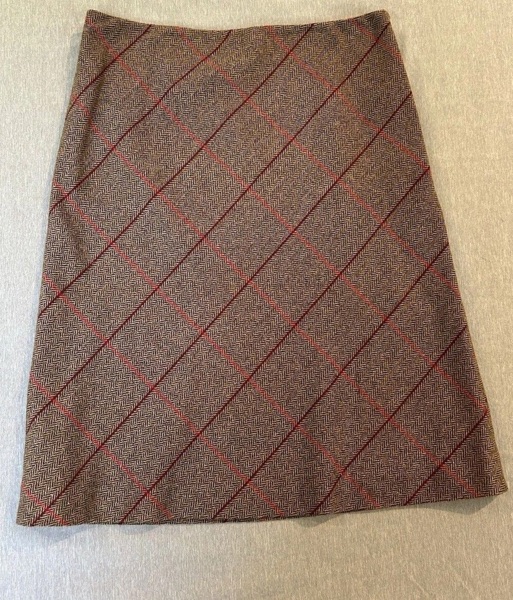 Ann Taylor Loft 4 Brown Red Stripe Straight Skirt